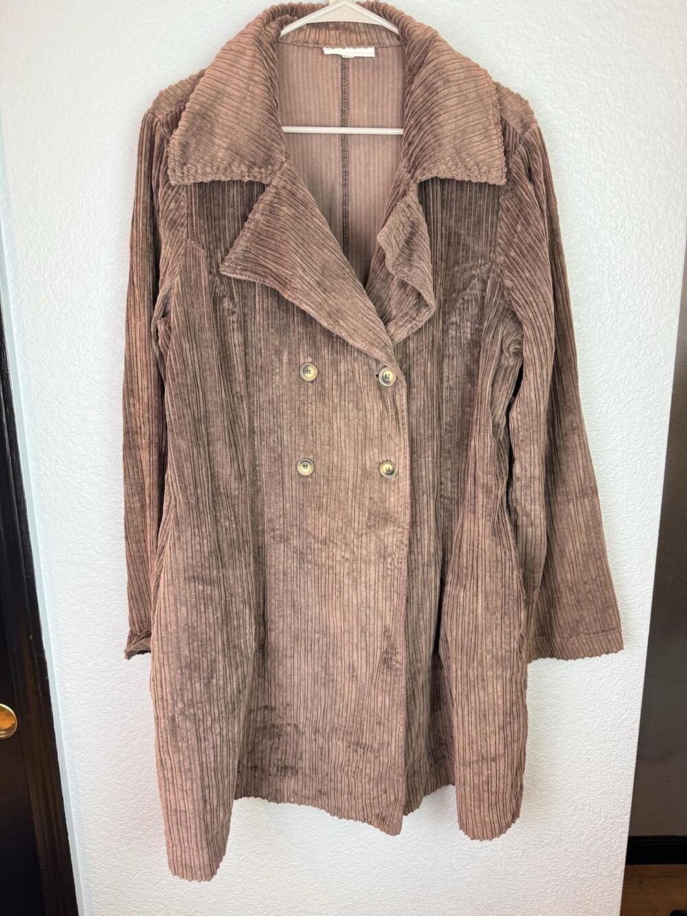 Bryn Walker Coat Womens Large Brown Cotton Cord Button Front Long USA Overcoat